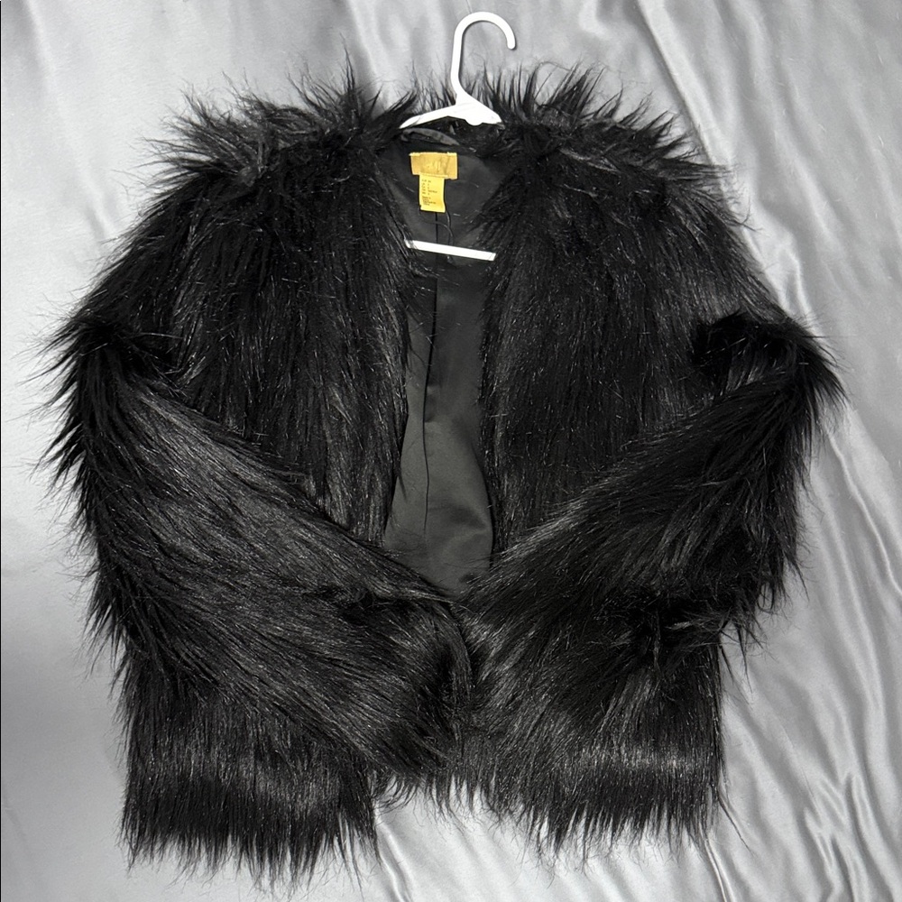 H&M Black Faux Fur Cape Jacket